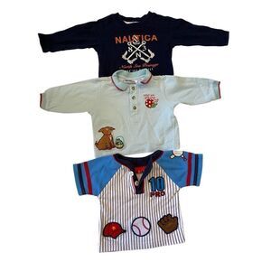 Lot of 3 Boys 12M Long Sleeve Button Up Shirts Baseball T Shirt Jersey Casual